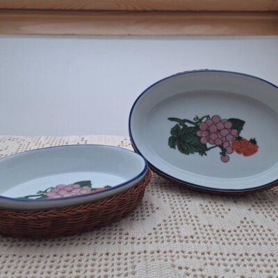 Zestaw Ceramicznych Owalnych Półmisków Żaroodpornych z Koszykami w Stylu Retro