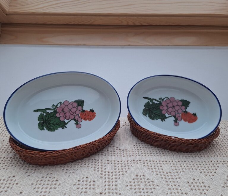 Zestaw Ceramicznych Owalnych Półmisków Żaroodpornych z Koszykami w Stylu Retro