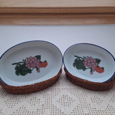 Zestaw Ceramicznych Owalnych Półmisków Żaroodpornych z Koszykami w Stylu Retro