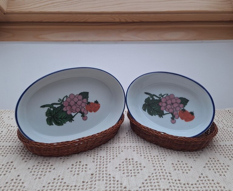 Zestaw Ceramicznych Owalnych Półmisków Żaroodpornych z Koszykami w Stylu Retro