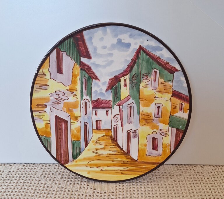 Vintage Hiszpański Talerz Dekoracyjny Ręcznie Malowana Ceramika