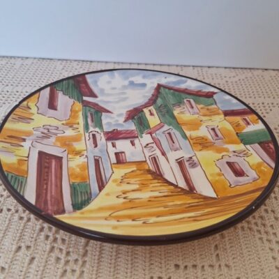 Vintage Hiszpański Talerz Dekoracyjny Ręcznie Malowana Ceramika