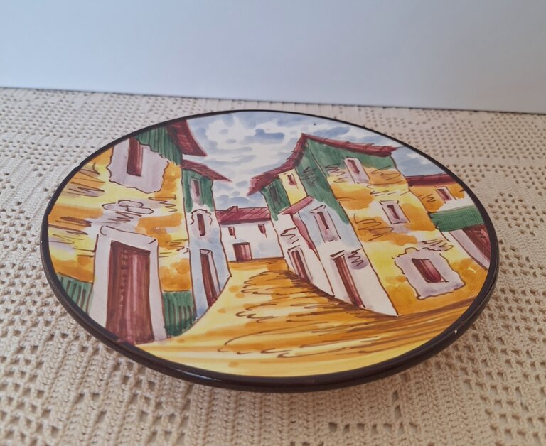 Vintage Hiszpański Talerz Dekoracyjny Ręcznie Malowana Ceramika