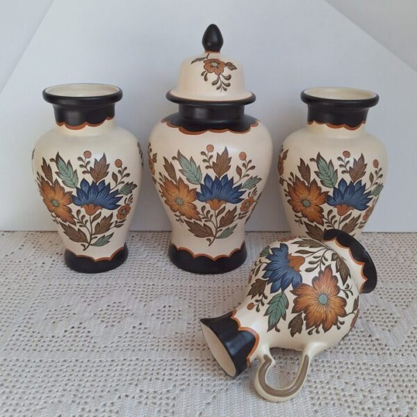 Zestaw Vintage Flora Gouda Plateel Holenderska Ceramika