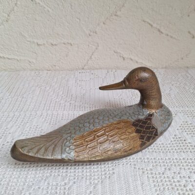 Mosiężna Kaczka Vintage – Emaliowana Lata 60./70.