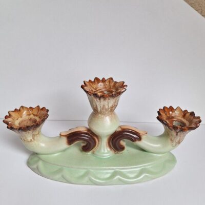 Vintage Świecznik Ceramiczny Trójramienny W Stylu Art Deco