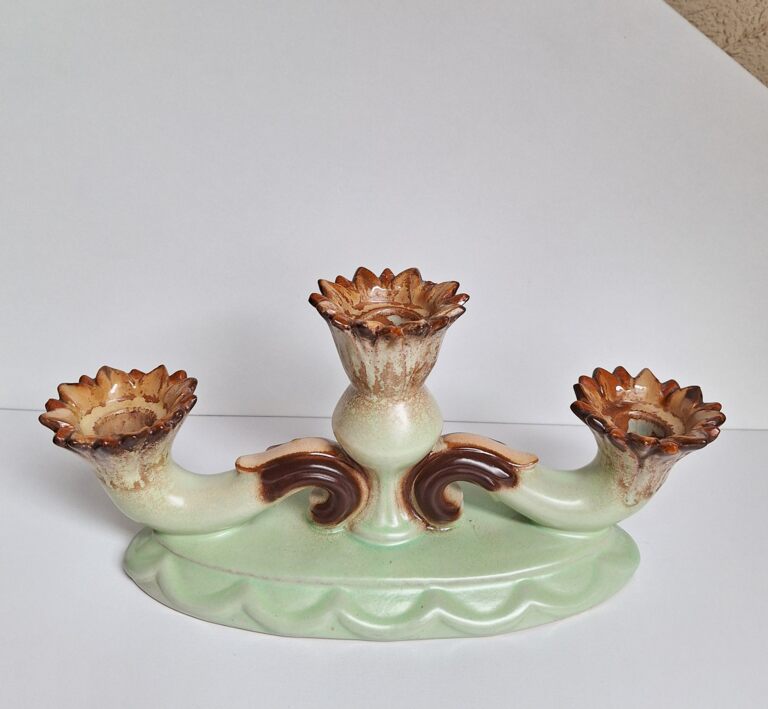 Vintage Świecznik Ceramiczny Trójramienny W Stylu Art Deco