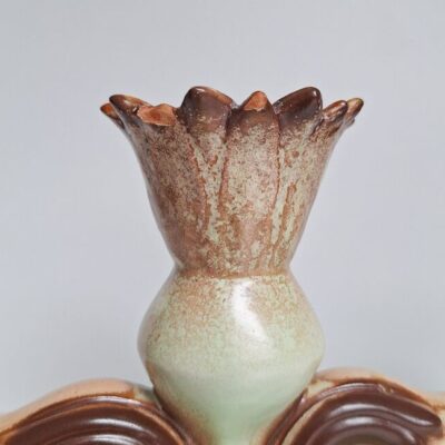 Vintage Świecznik Ceramiczny Trójramienny W Stylu Art Deco