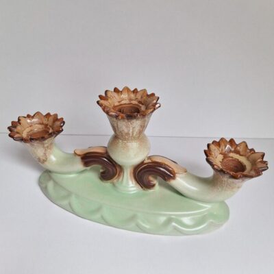 Vintage Świecznik Ceramiczny Trójramienny W Stylu Art Deco
