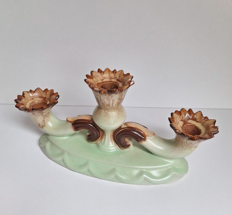 Vintage Świecznik Ceramiczny Trójramienny W Stylu Art Deco