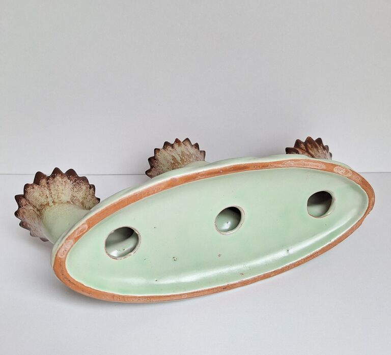 Vintage Świecznik Ceramiczny Trójramienny W Stylu Art Deco