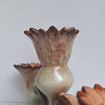 Vintage Świecznik Ceramiczny Trójramienny W Stylu Art Deco