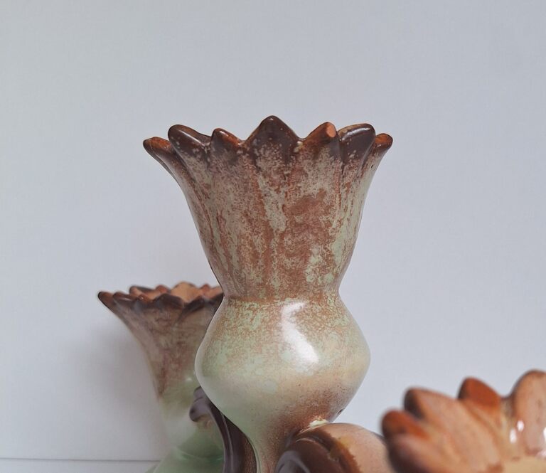 Vintage Świecznik Ceramiczny Trójramienny W Stylu Art Deco