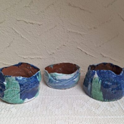 Ceramiczne trio naczyń / osłonek „Morska Głębia” – handmade