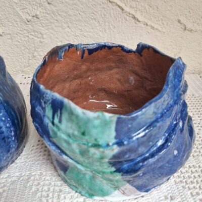 Ceramiczne trio naczyń / osłonek „Morska Głębia” – handmade