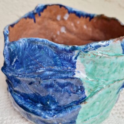 Ceramiczne trio naczyń / osłonek „Morska Głębia” – handmade
