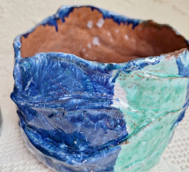 Ceramiczne trio naczyń / osłonek „Morska Głębia” – handmade