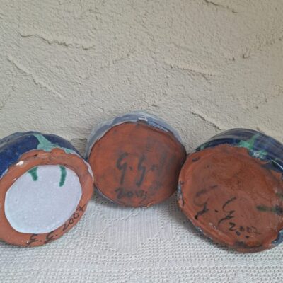 Ceramiczne trio naczyń / osłonek „Morska Głębia” – handmade