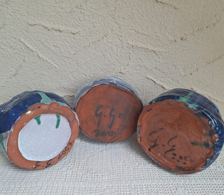 Ceramiczne trio naczyń / osłonek „Morska Głębia” – handmade