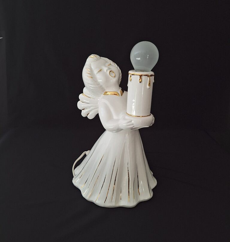 20260709_122420 Porcelanowa Lampka Nocna Aniołek ze Świecą – Vintage