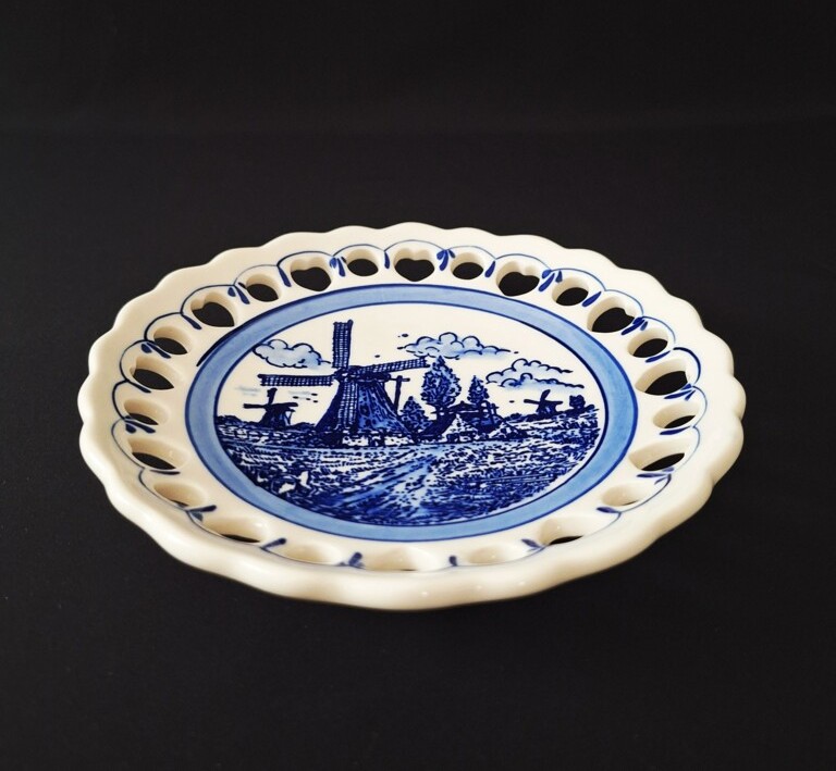Ażurowy talerz ścienny Delft Blue Handpainted nr 042042