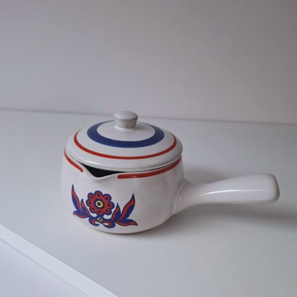 Vintage Ceramiczny Rondelek z Pokrywką Styl Folk / Retro lata 70