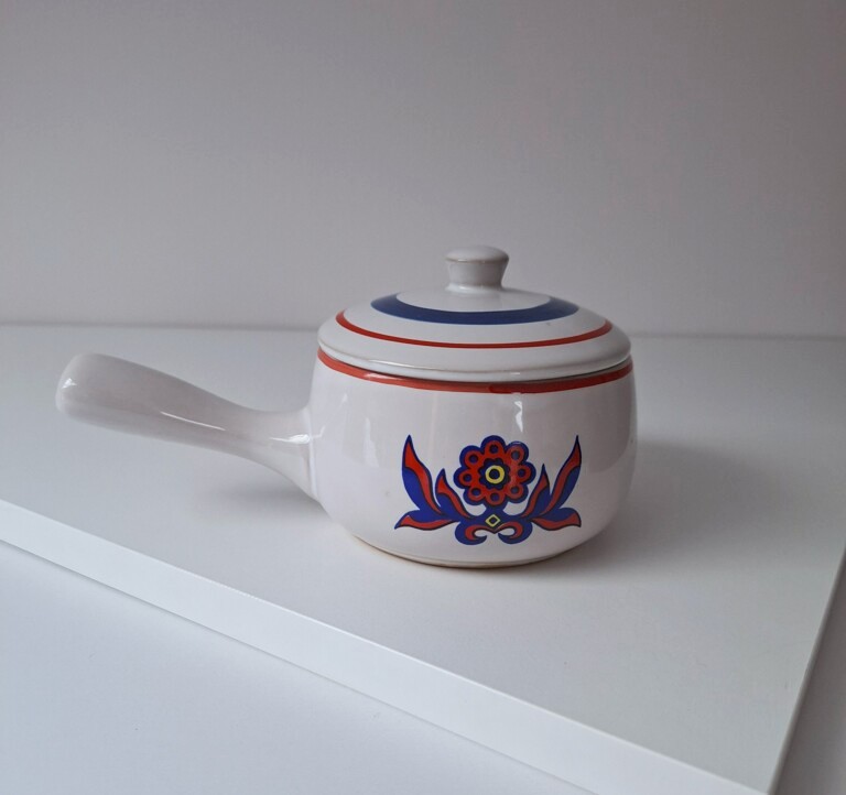 Vintage Ceramiczny Rondelek z Pokrywką Styl Folk / Retro lata 70