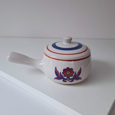 Vintage Ceramiczny Rondelek z Pokrywką Styl Folk / Retro lata 70