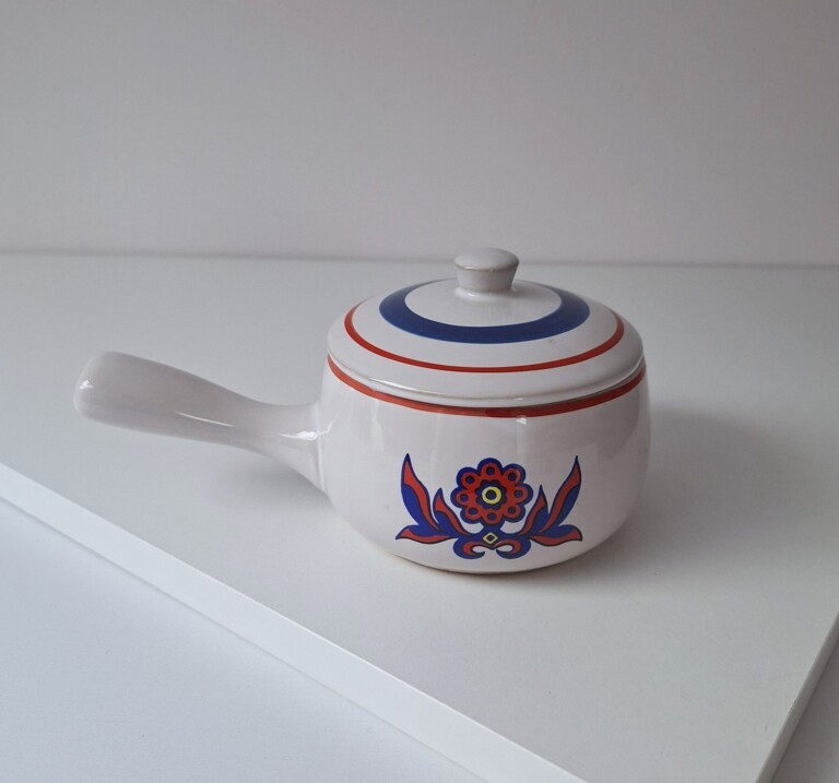 Vintage Ceramiczny Rondelek z Pokrywką Styl Folk / Retro lata 70