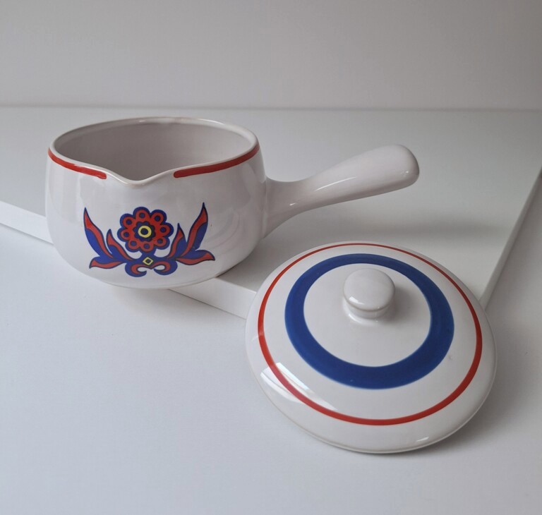 Vintage Ceramiczny Rondelek z Pokrywką Styl Folk / Retro lata 70