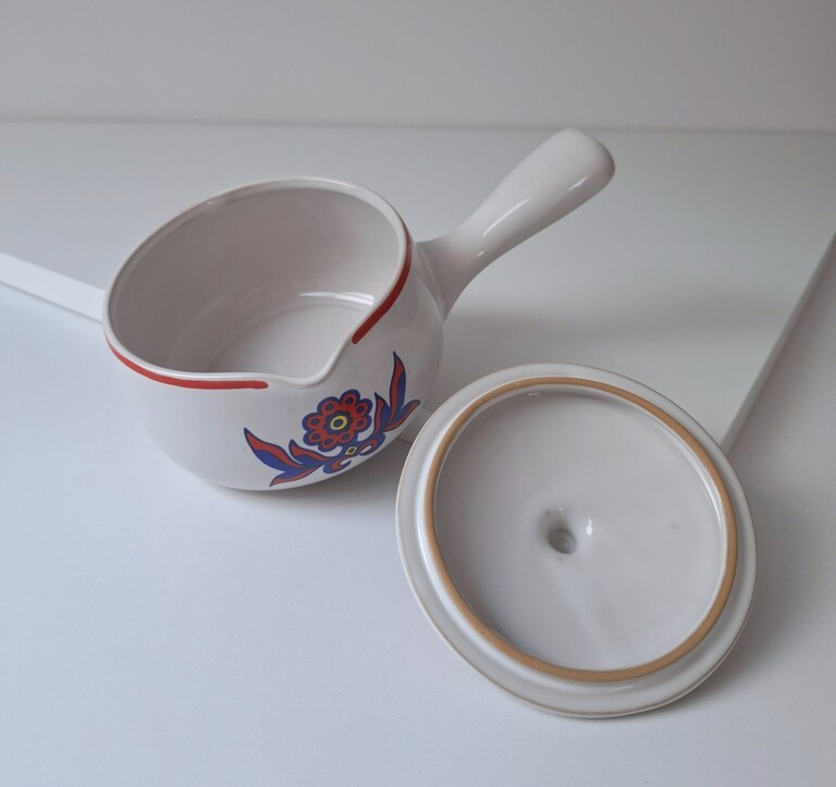 Vintage Ceramiczny Rondelek z Pokrywką Styl Folk / Retro lata 70