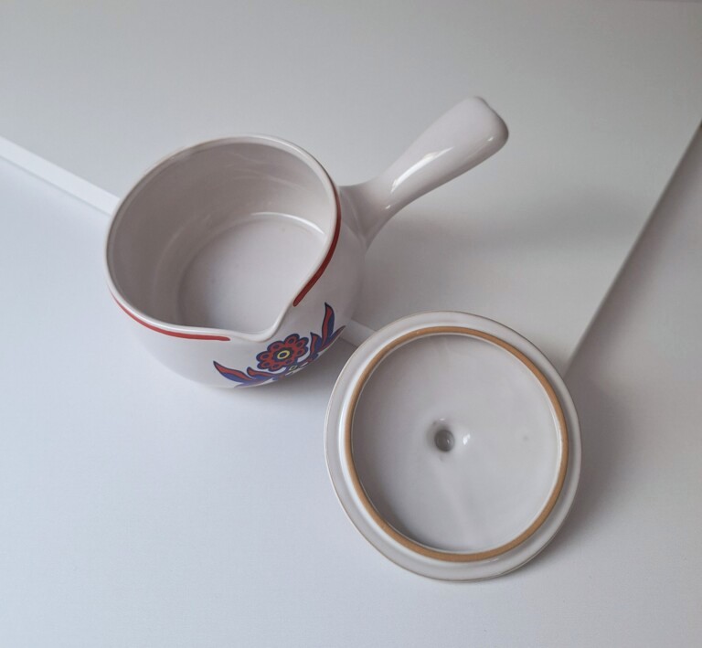 Vintage Ceramiczny Rondelek z Pokrywką Styl Folk / Retro lata 70