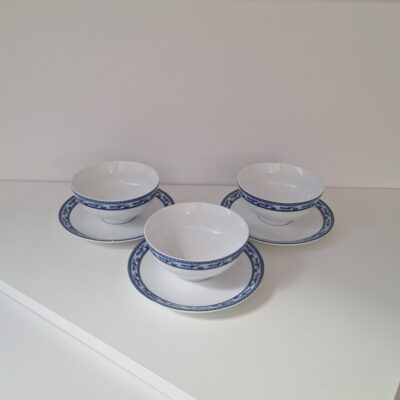 Zestaw 3 porcelanowych miseczek Minh Long ze spodkami