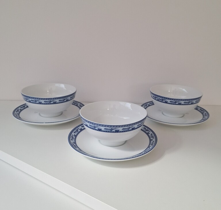 Zestaw 3 porcelanowych miseczek Minh Long ze spodkami