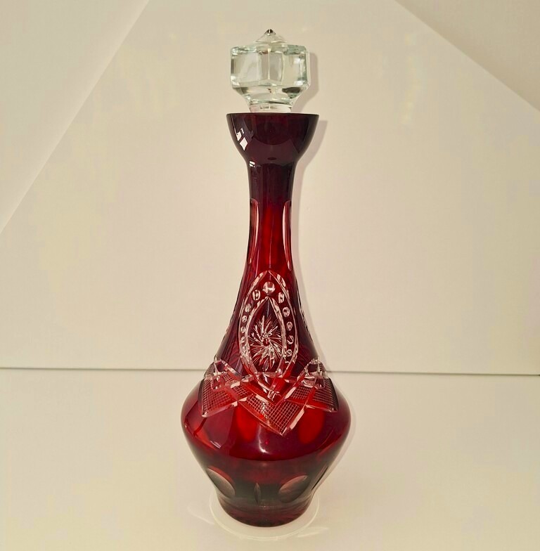 Luksusowa Karafka Kryształowa Rubinowa – Vintage Bohemia