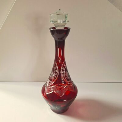 Luksusowa Karafka Kryształowa Rubinowa – Vintage Bohemia