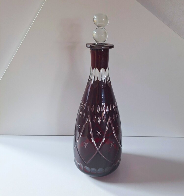 Luksusowa Karafka Kryształowa Bohemia – Rubinowy Burgund