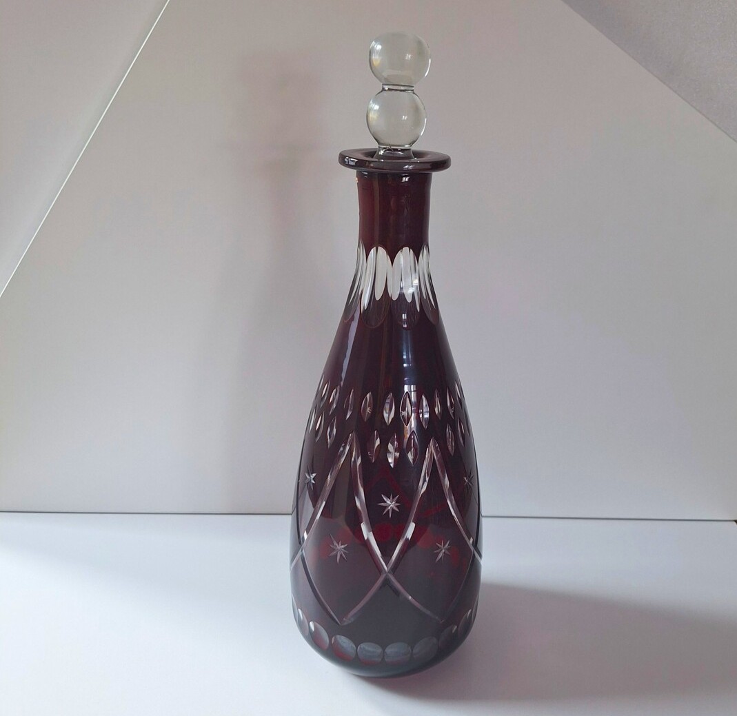 Luksusowa Karafka Kryształowa Bohemia – Rubinowy Burgund
