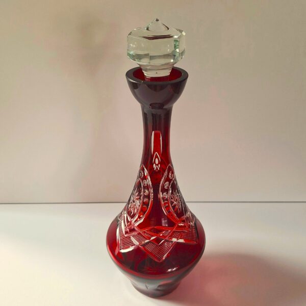 Luksusowa Karafka Kryształowa Rubinowa – Vintage Bohemia