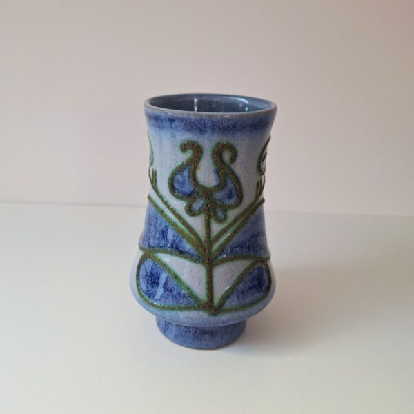 Wazon Ceramiczny Strehla Keramik - Niebieski Relief Vintage NRD