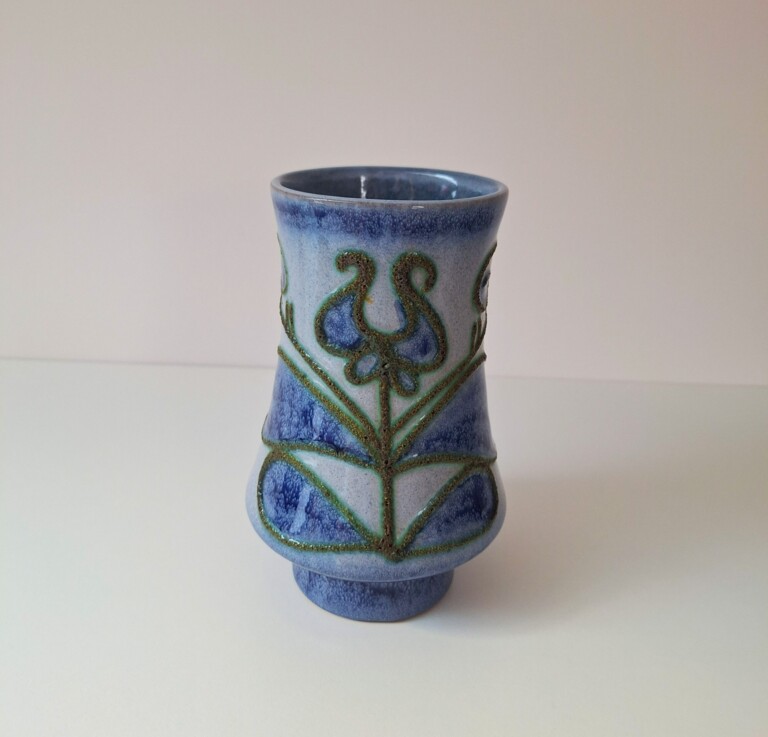 Wazon Ceramiczny Strehla Keramik - Niebieski Relief Vintage NRD