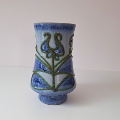 Wazon Ceramiczny Strehla Keramik - Niebieski Relief Vintage NRD