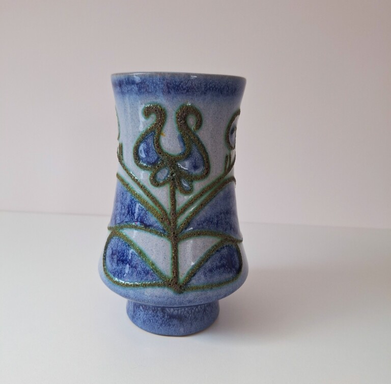Wazon Ceramiczny Strehla Keramik - Niebieski Relief Vintage NRD