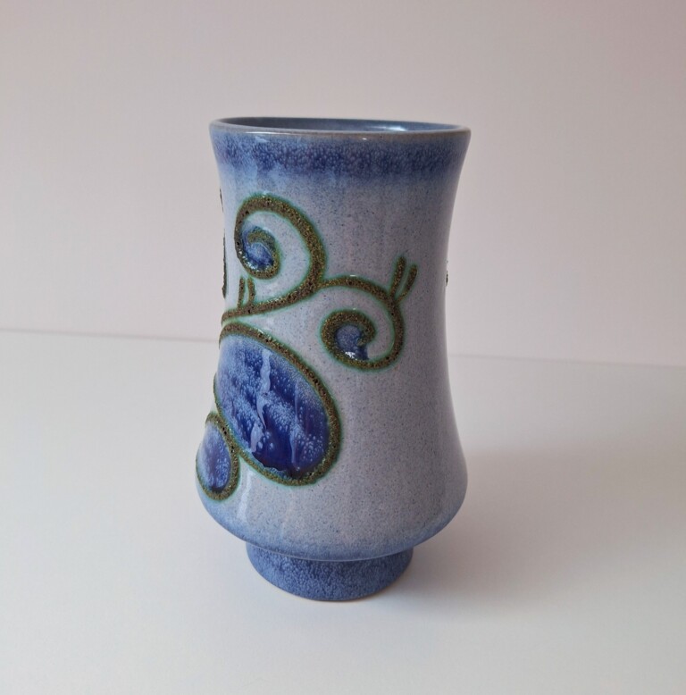 Wazon Ceramiczny Strehla Keramik - Niebieski Relief Vintage NRD