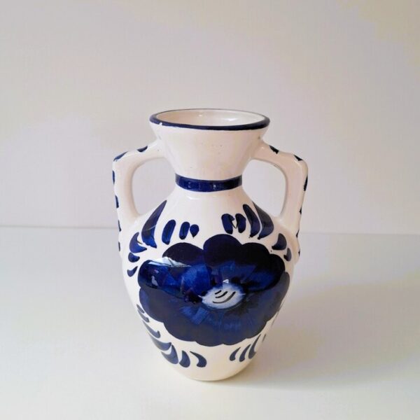 Uroczy Ceramiczny Wazonik Amfora – Vintage Kobaltowy Kwiat
