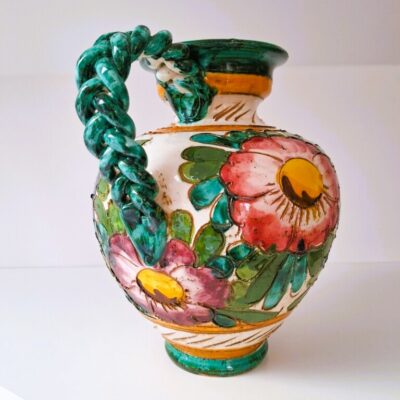 Włoski Dzbanek Majolica Sgraffito – Vintage Rękodzieło