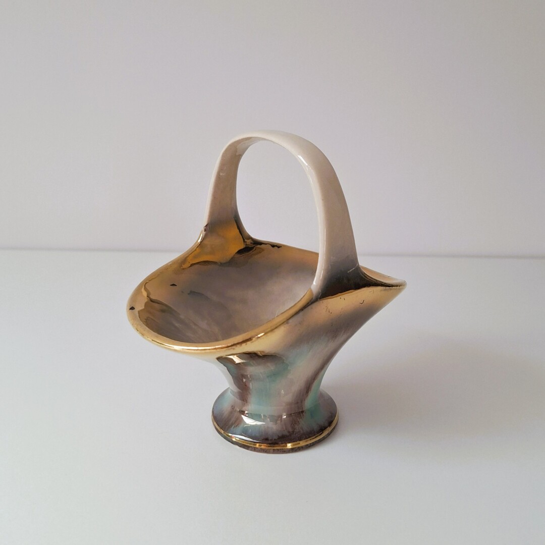 Koszyczek West Germany – Vintage lata 60. – Złocony Drip Glaze