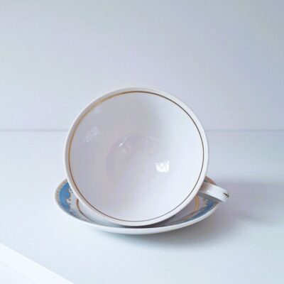 Porcelanowa Filiżanka ze Spodkiem CP Lettin Błękit i Złoto Vintage