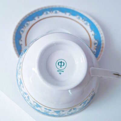 Porcelanowa Filiżanka ze Spodkiem CP Lettin Błękit i Złoto Vintage