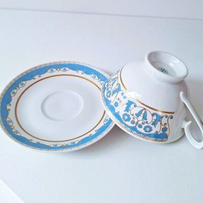 Porcelanowa Filiżanka ze Spodkiem CP Lettin Błękit i Złoto Vintage
